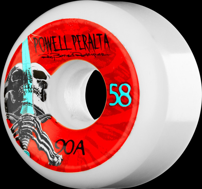 Powell Peralta Skull And Sword Rodriguez Skateboard Wheels 58mm 90a - White (Set of 4)