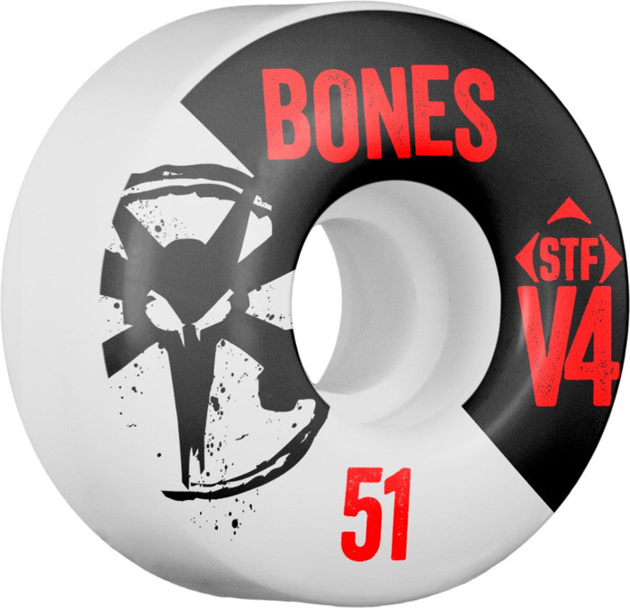 Bones STF V4 Series Skateboard Wheels - White - 51mm 83b (Set of 4)