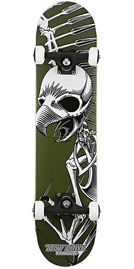 Birdhouse Hawk Full Skull Mini Complete Skateboard - 7.25 - Green/Black/White