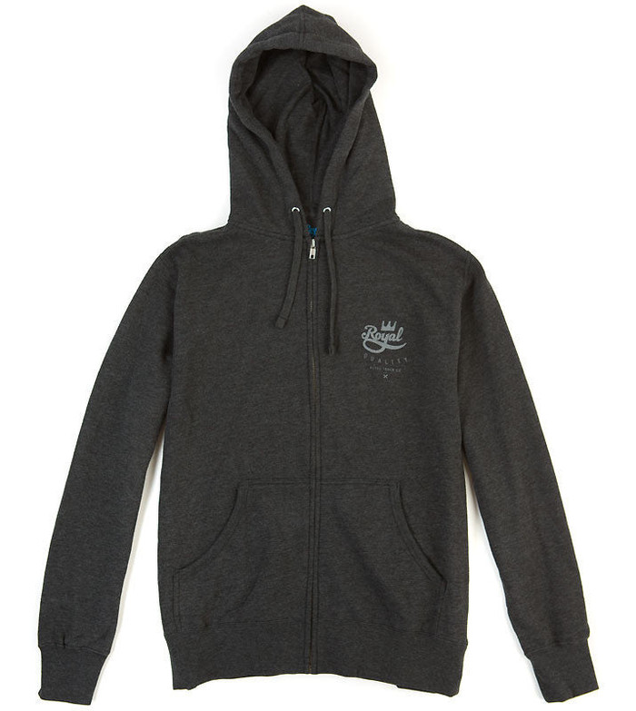 Royal Crown Crest Zip Hooded Men's Sweatshirt - Charcoal