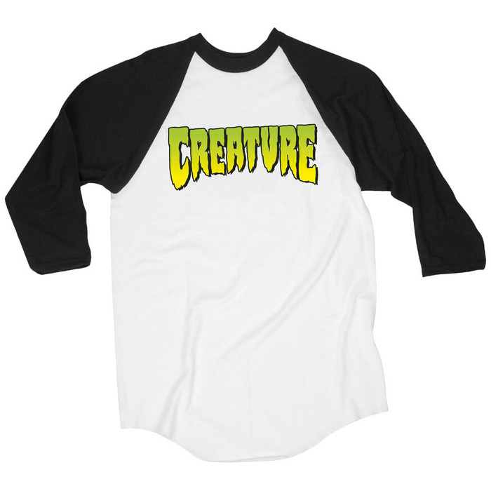 Creature Logo Raglan 3/4 Sleeve Men's T-Shirt - White/Black