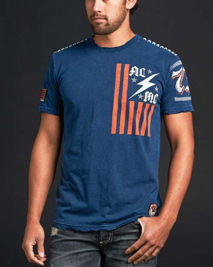 Affliction ACMC Flag SS Crewneck Mens T-Shirt - Navy