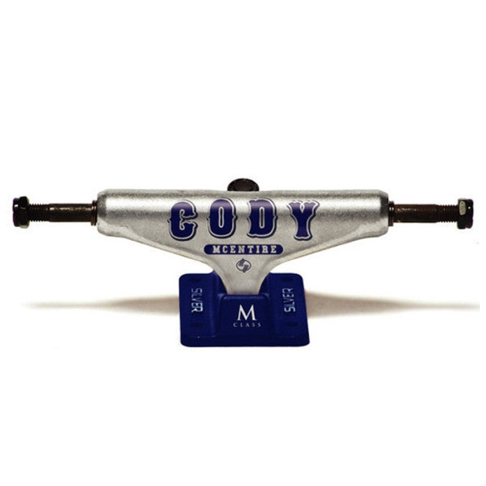 Silver McEntire Everlast Skateboard Trucks - 8.0 - Raw/Blue (Set of 2)