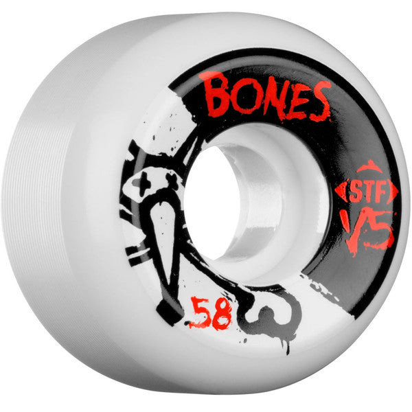Bones STF V5 Series Skateboard Wheels - White - 58mm 83b (Set of 4)