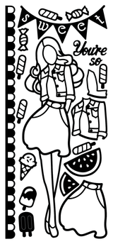 Paper Doll Outline Sticker, Summer Girl