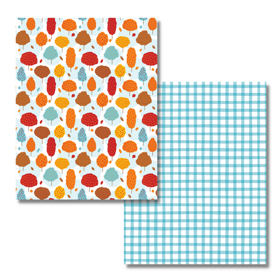 BULK Autumn Breeze Paper - Trees/Blue Gingham, 8.5x11, 12pc