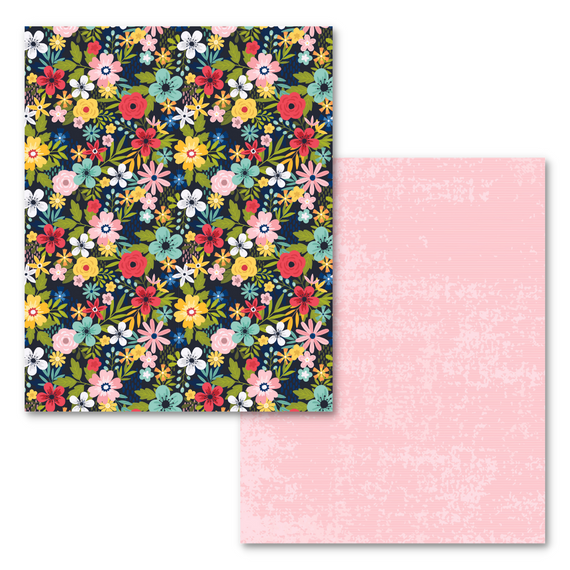BULK Beautiful Blooms Paper - Colorful Blooms on Navy / Pink Distressed, 8.5x11