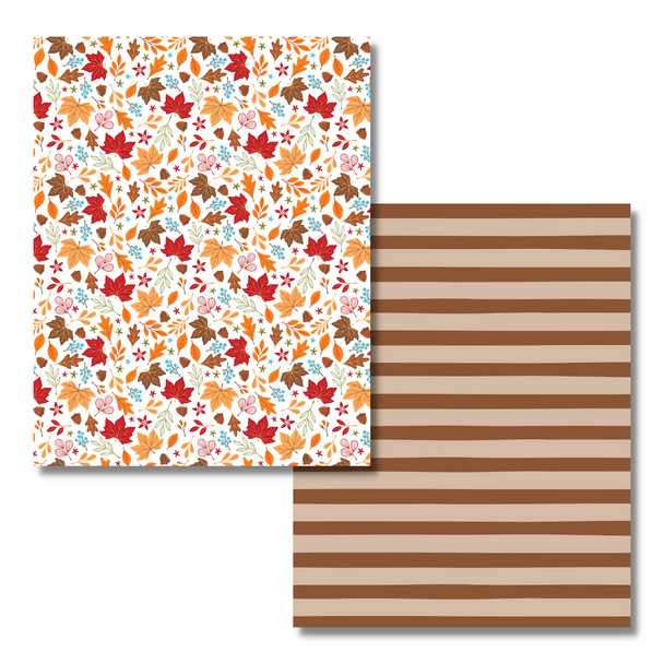 BULK Autumn Breeze Paper - Maple Leaves/Brown Stripes, 8.5x11, 12pc