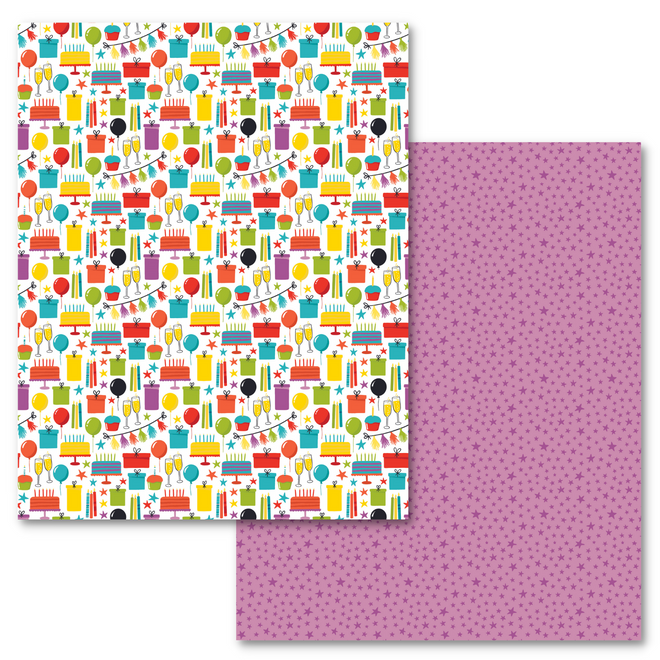 BULK Party Time Paper - Party Icons / Purple Stars , 8.5x11