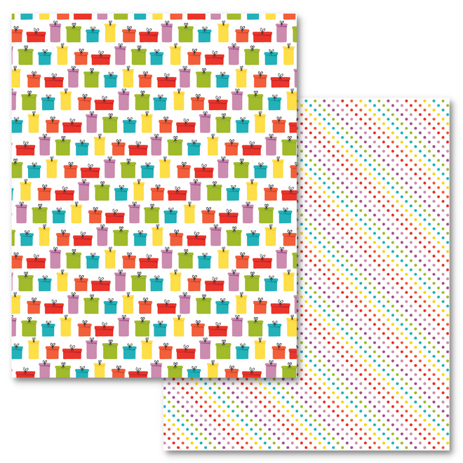 BULK Party Time Paper - Presents / Rainbow Dots , 8.5x11