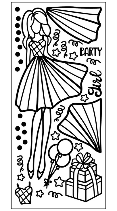 Paper Doll Outline Sticker, Party Girl
