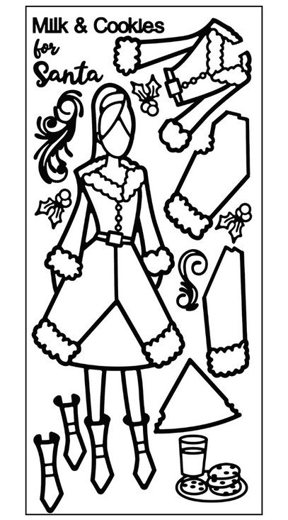 Paper Doll Outline Sticker, Ms. Santa