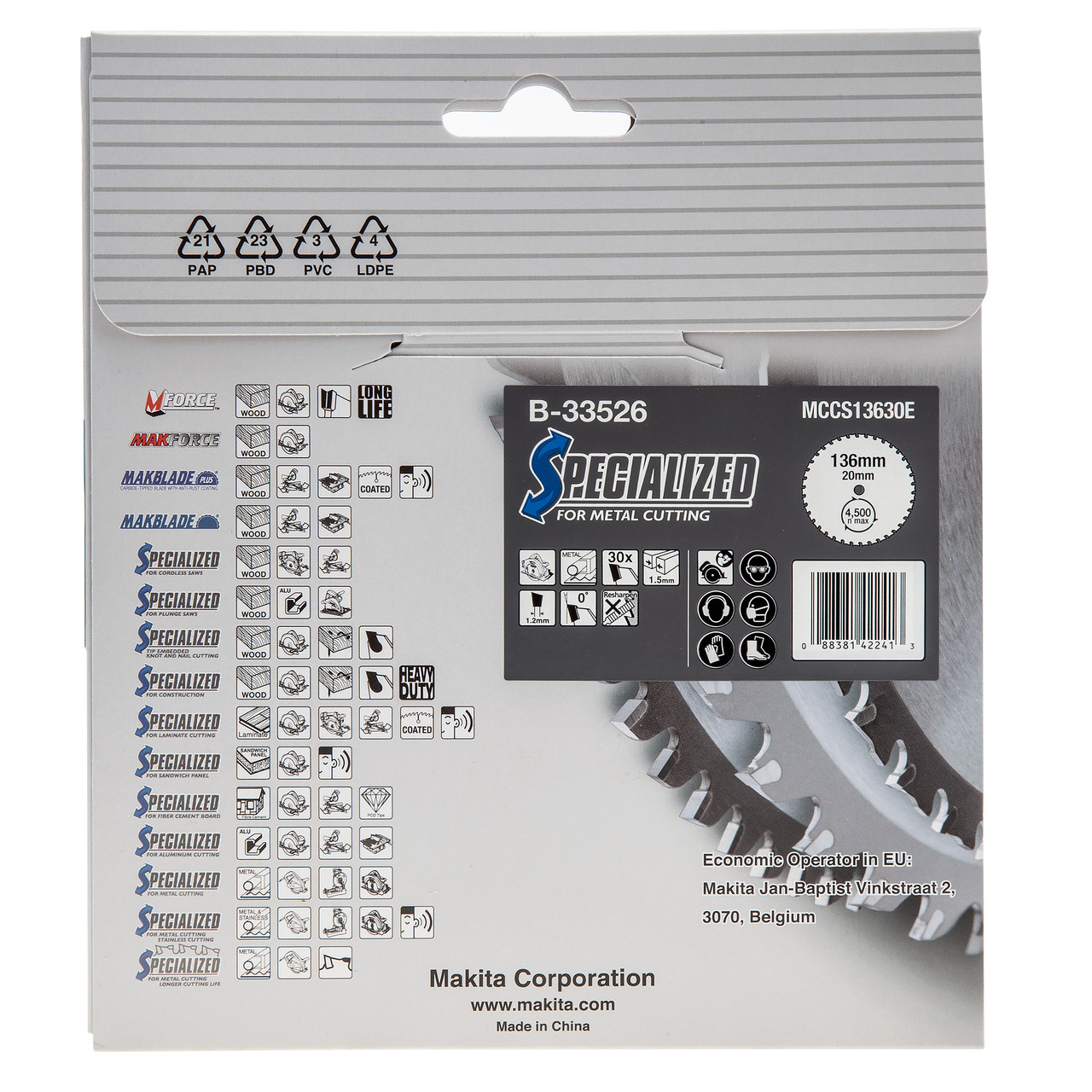 OTOTEC 1Set TCT Gespecialiseerde Cirkelzaagblad 136x20x1.6mm 40T Compatibel met Makita DSS501Z MAX 7000RPM voor Snijden Hout Plastic Aluminium Koper