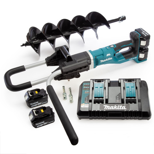 Makita DDG460 36V Earth Auger with 800mm Drill Bit + Battery Kit (4 x 5.0Ah Batteries)