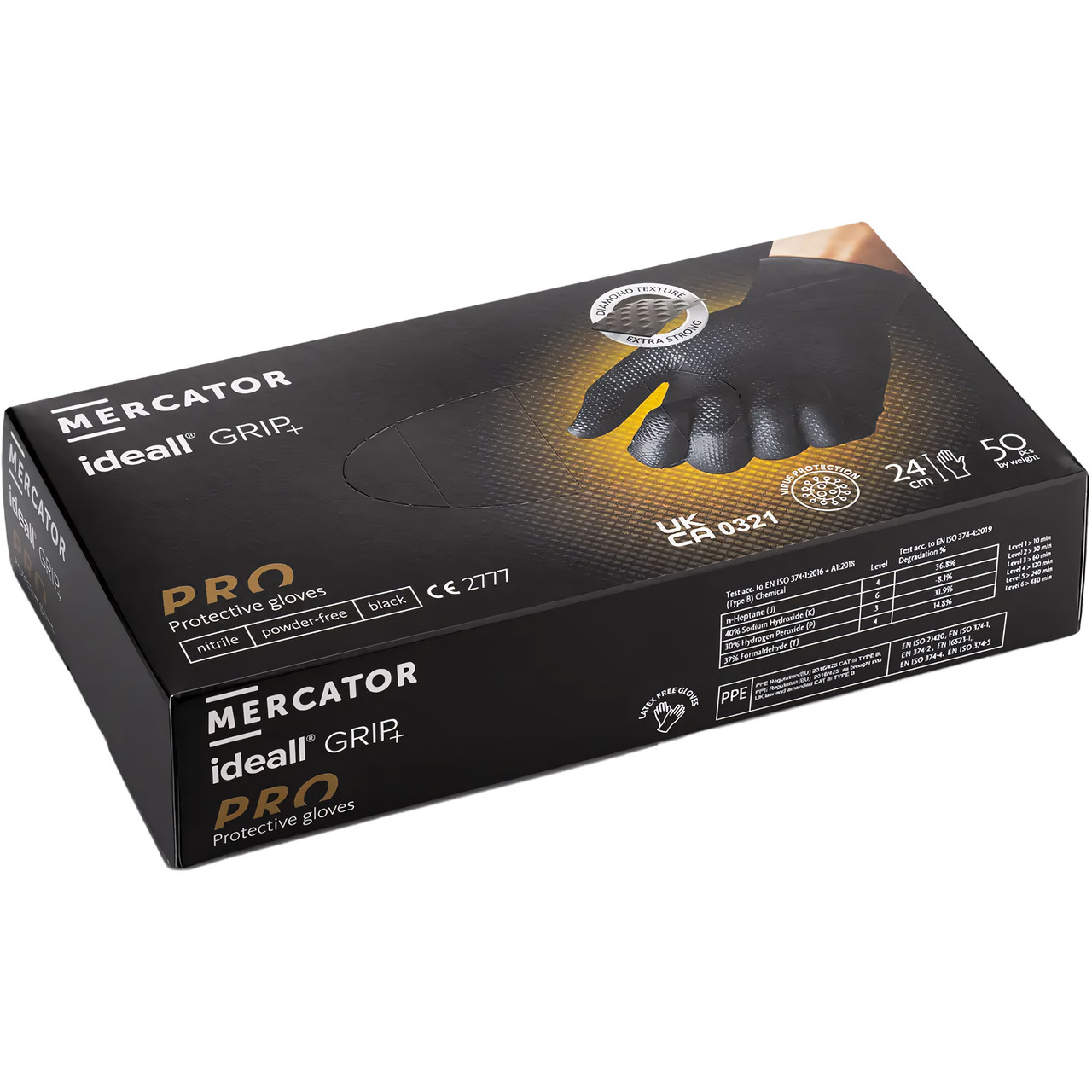 Mercator Ideall Grip Black Nitrile Gloves XL Pack of 50 JOS