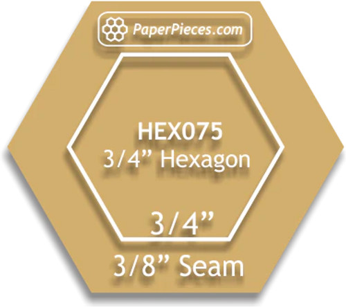 Paper Pieces - 3/4" Hexagon - Acrylic Fabric Cutting Template
