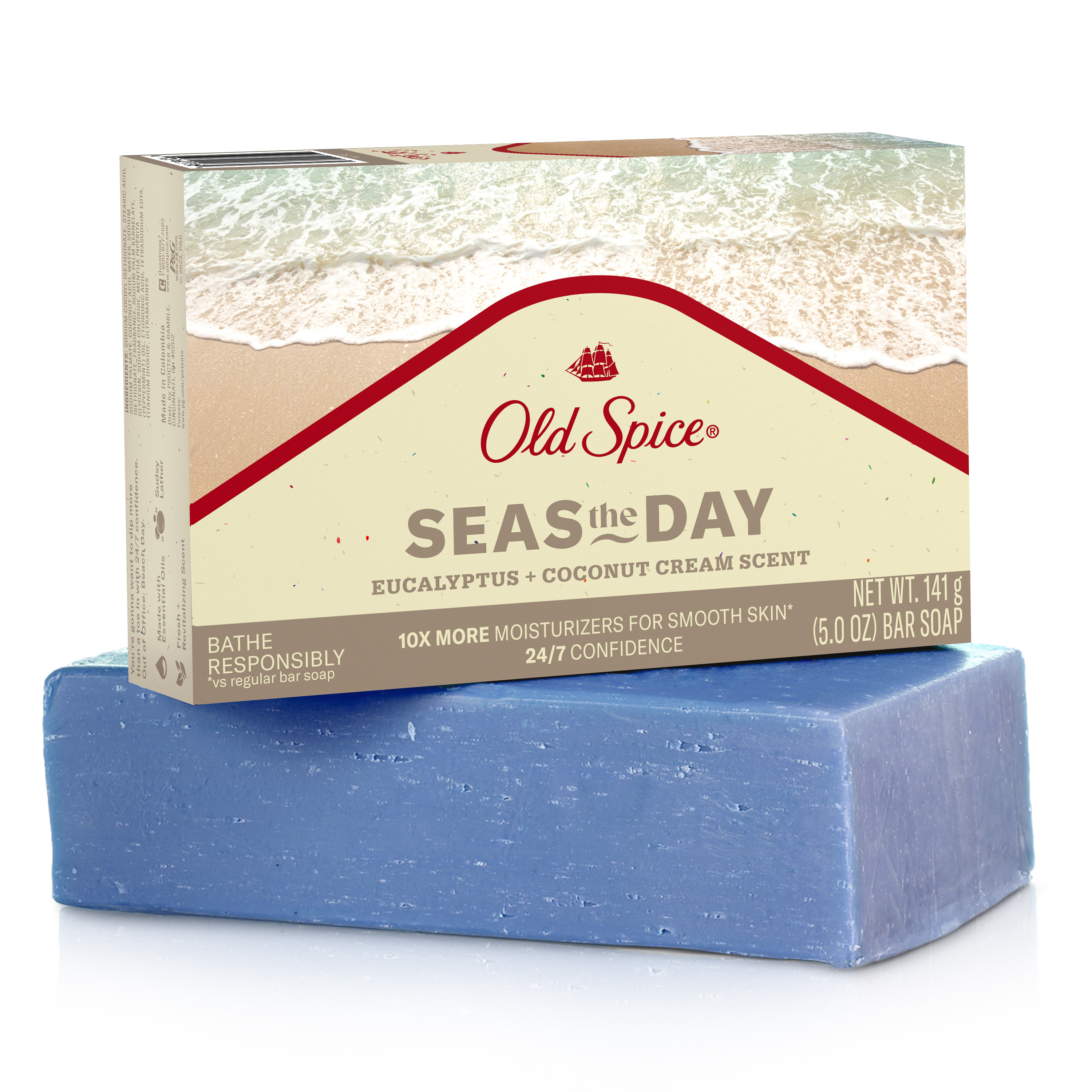 Old Spice Premium Bar Soap, Seas The Day Eucalyptus and Coconut Cream Scent, 5 Oz