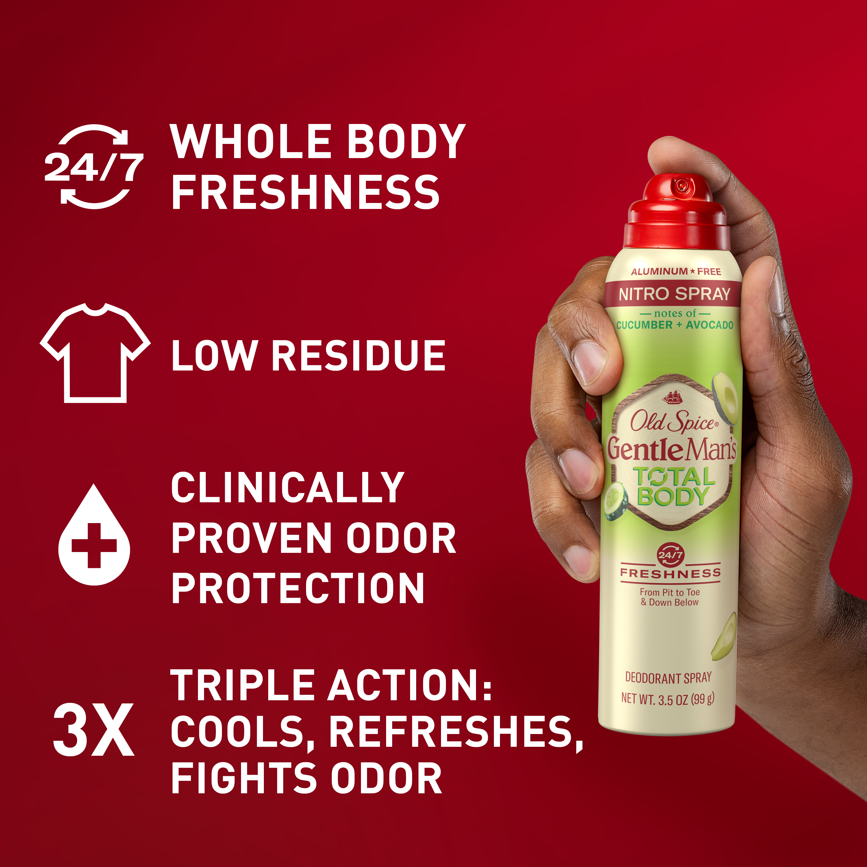 Old Spice Total Body Deodorant Aluminum Free Spray Cucumber Avocado 3 Oz