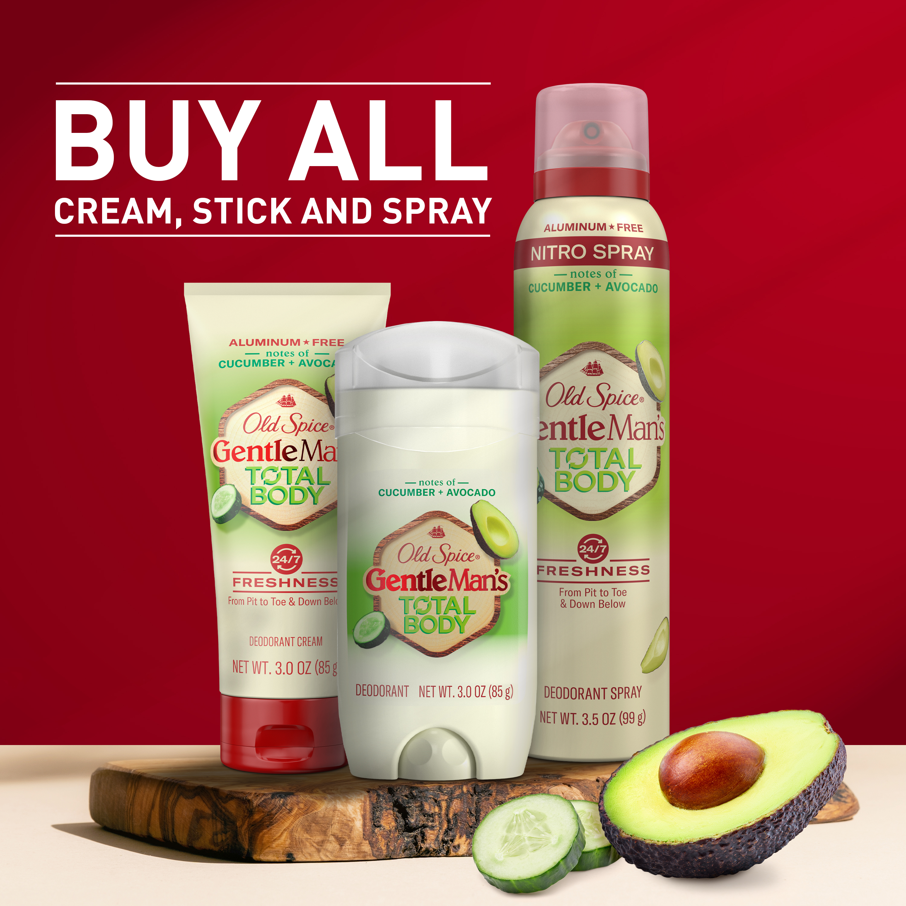 Old Spice Total Body Deodorant Aluminum Free Spray Cucumber Avocado 3 Oz
