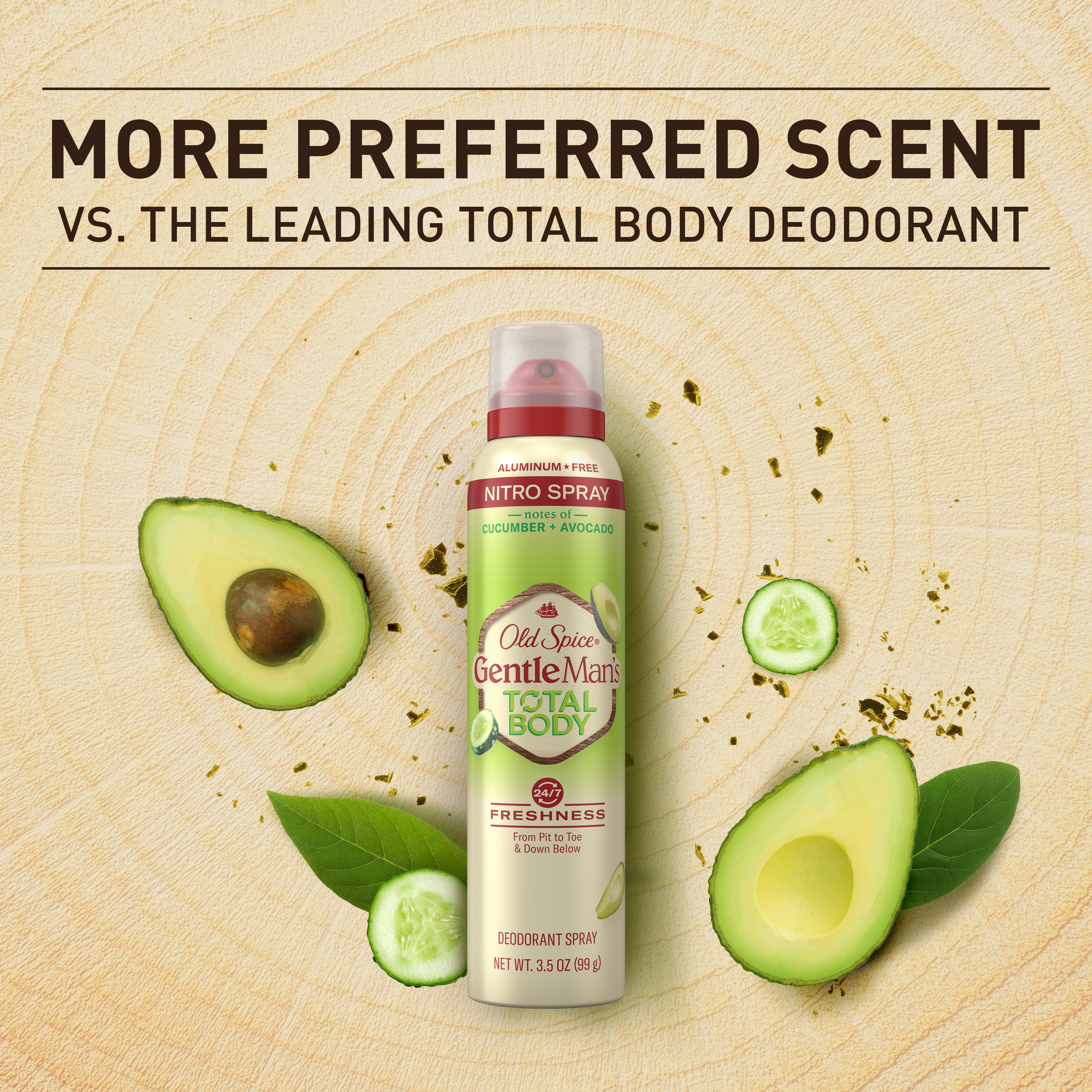 Old Spice Total Body Deodorant Aluminum Free Spray Cucumber Avocado 3 Oz