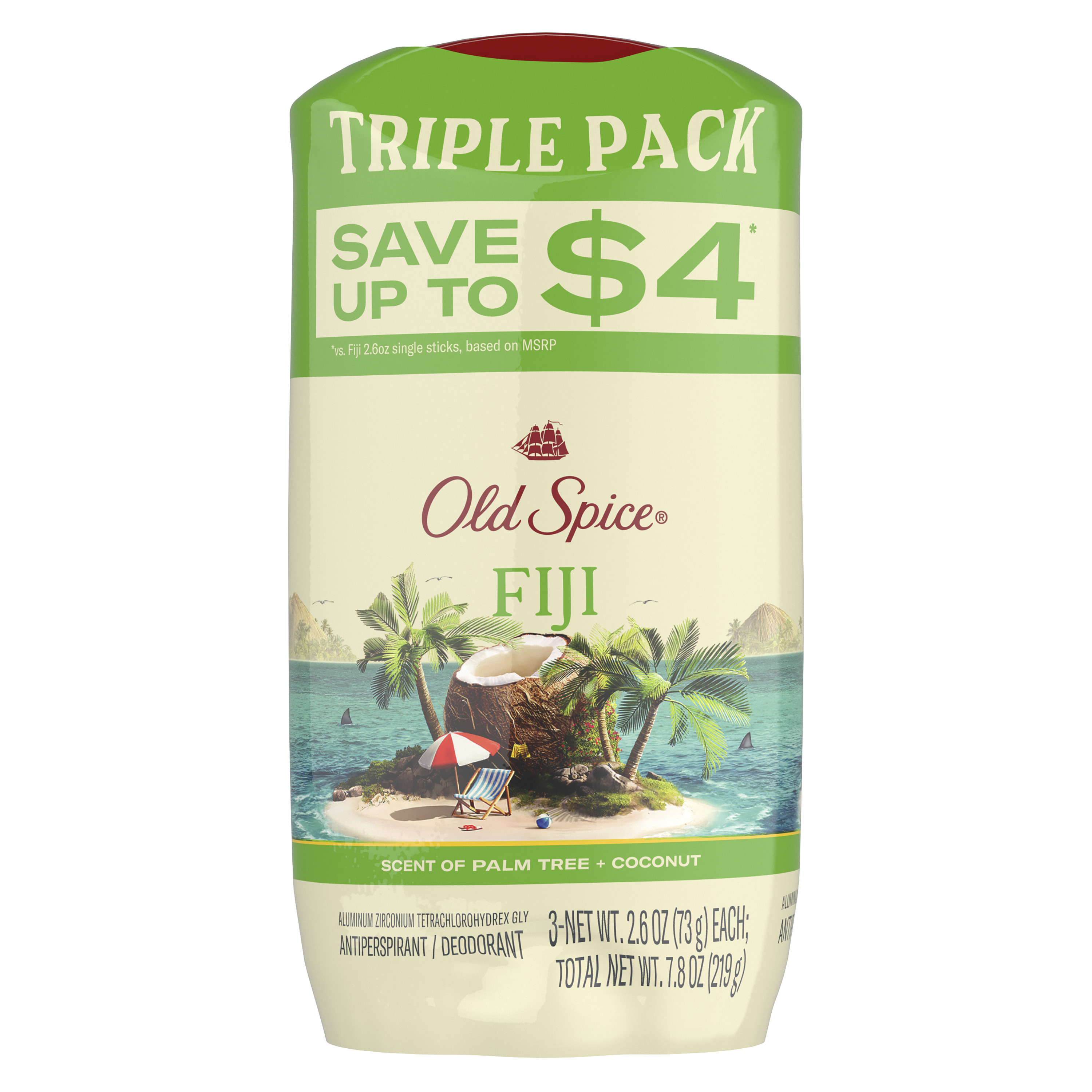 Old Spice Antiperspirant Deodorant for Men in Fiji with Palm Tree, 3x 2.6 Oz