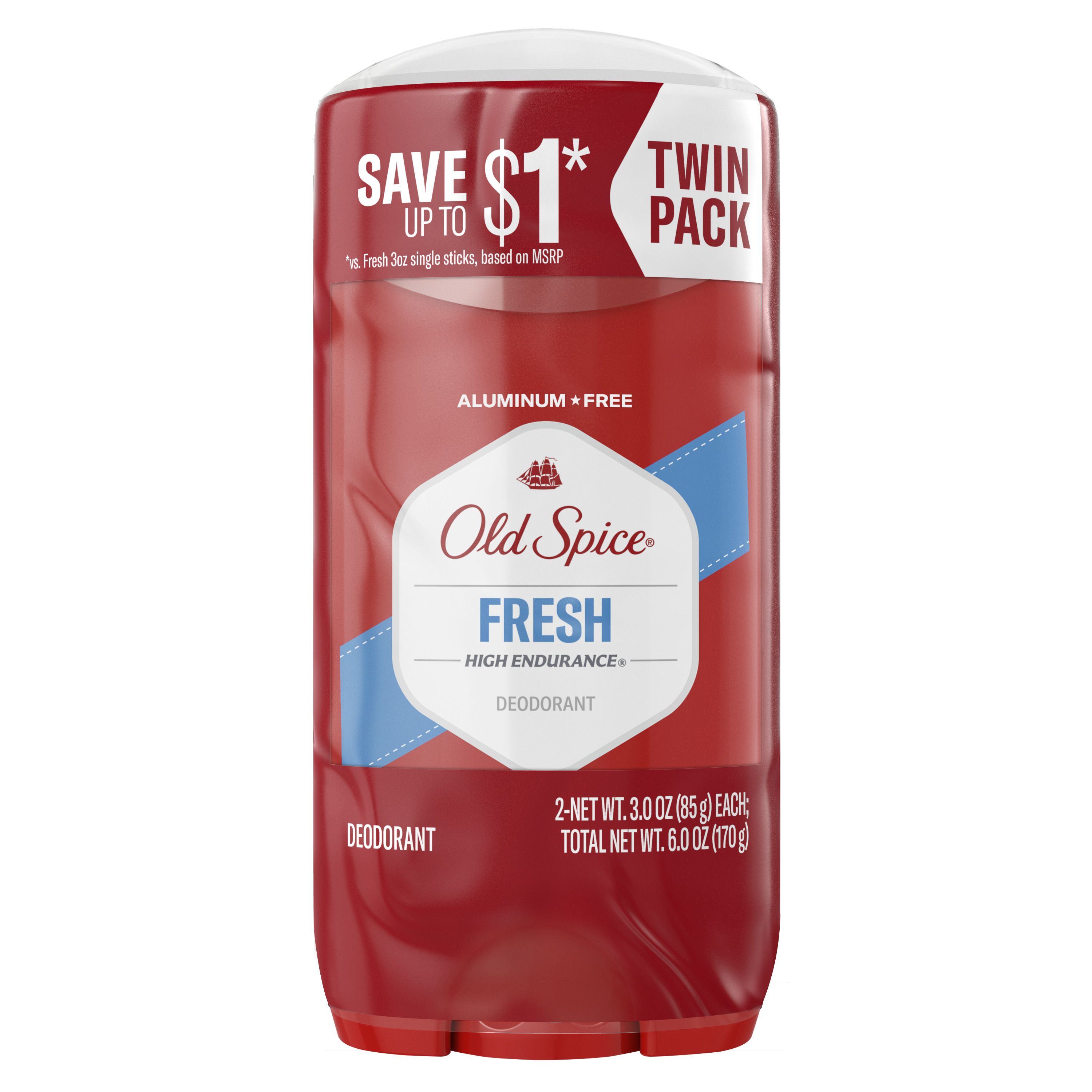 Old Spice High Endurance Deodorant for Men, Aluminum Free, Fresh Scent, 3.0 Oz Twin Pack
