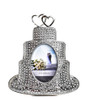 Wedding cake shaped photo frame with crystal design, holds 2x3 inch picture