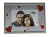 Glass photo frame with red heart decals. holds 4x6 inch picture