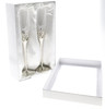 Champagne flute pair with crystal love wording and heart shape base