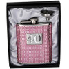 18th to 80th Birthday stainless steel hip flask pink crystal gems enamel look