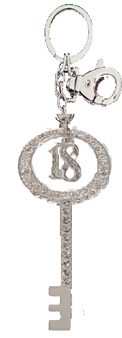 Silver 18th birthday key shape keychain silver crystal design