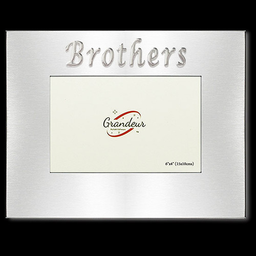 Brothers or sister silver metal photo frame with metal enamel look embossed brothers or sister  frame holds 4x6 inch picture