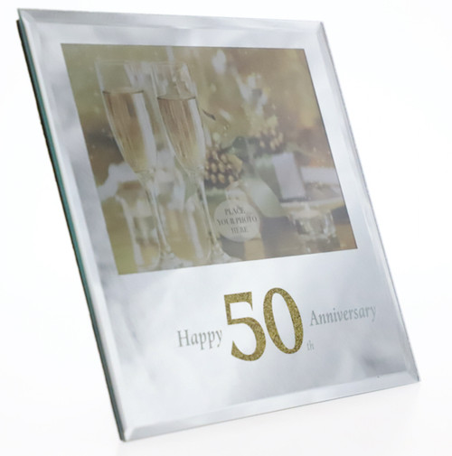 50th anniversary mirror photo frame, holds 5x10 inch picture
