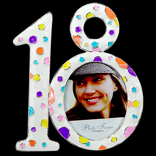 18th birthday enamelled picture frame with colourful polka dots