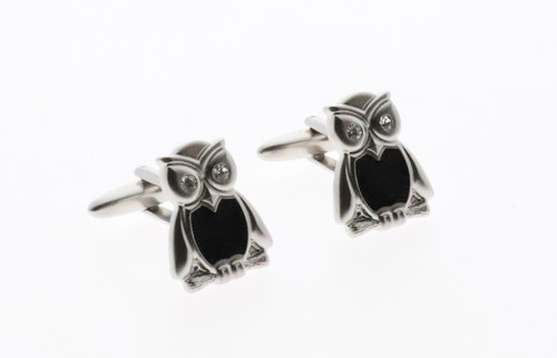 Silver owl shape cufflinks with diamonds