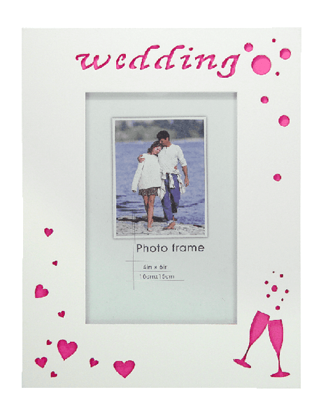White wooden wedding photo frame, holds 4x6 inch picture