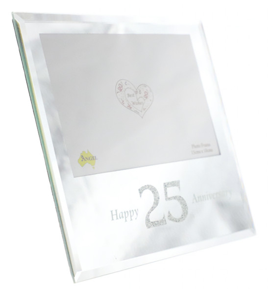 25th anniversary mirror photo frame, holds 4x6 inch picture