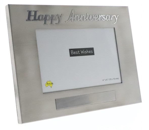 Happy Anniversary pewter photo frame engravable space holds 4x6 inch picture