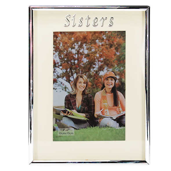 Sister silver metal photo frame with metal enamel look