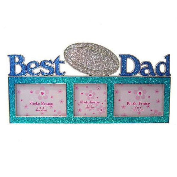 Best dad football glittered photo frame, holds 3 pictures