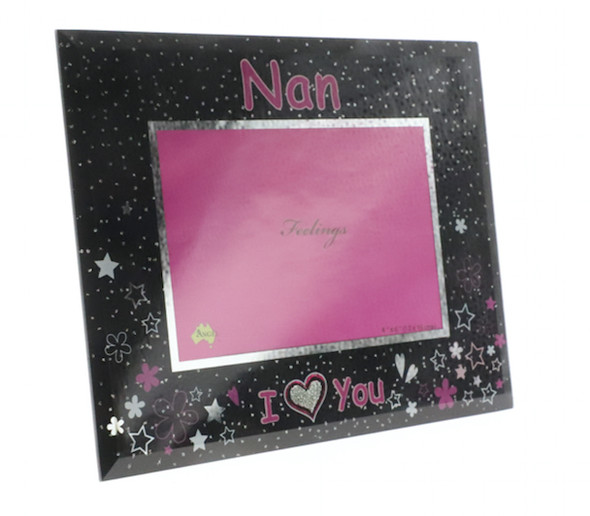 Nan i love you photo frame with black and Pink decals, holds 4x6 inch picture