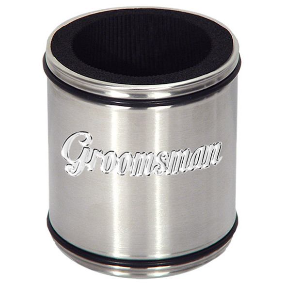 Wedding Stubby holder with black rubber ring with a Groom or Groomsman