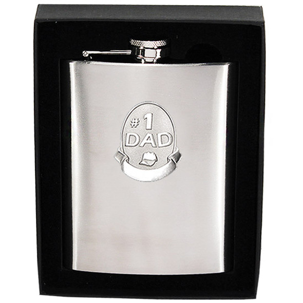 1 Dad Hip flask Stainless steel with 1 Dad Pewter Silver badge holds 8oz