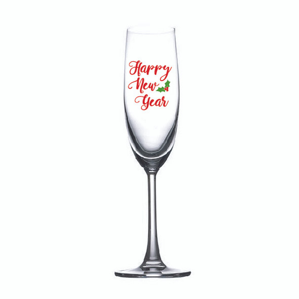 Marry Christmas Happy New Year Champagne flute single themed decal on glass