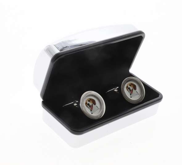 Round silver cufflinks with photo facility