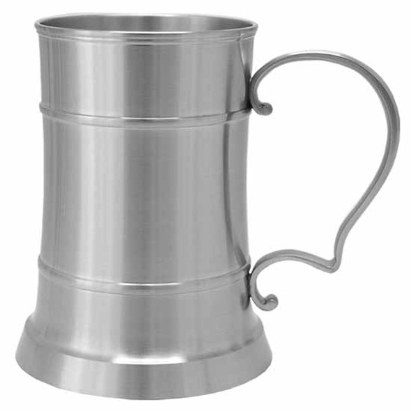 Pewter tankard beer mug with thin handle, holds 500ml