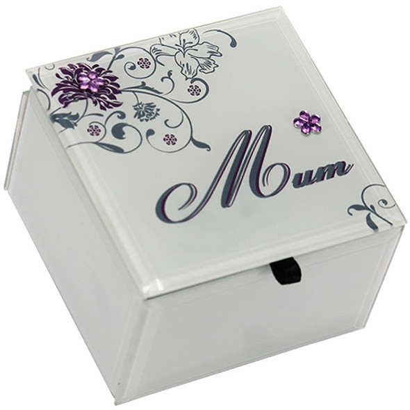 Mum theme glass jewelry trinket box with flower gems