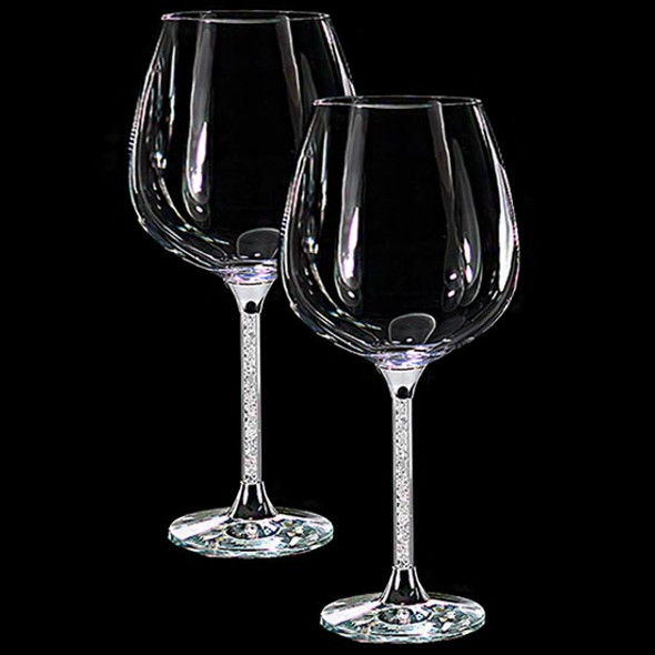 Pair of crystal filled stem wine glasses