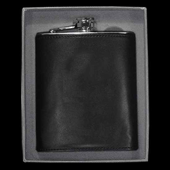 Leather covered stainless steel hip flask, holds 8oz