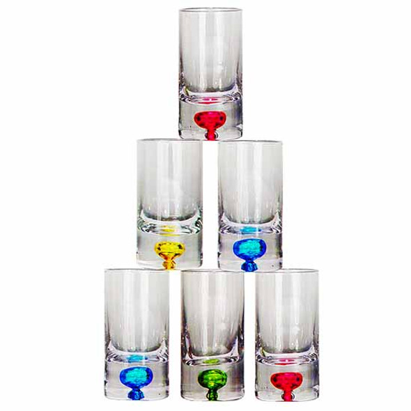 Set of 6 coloured base glass shot glasses